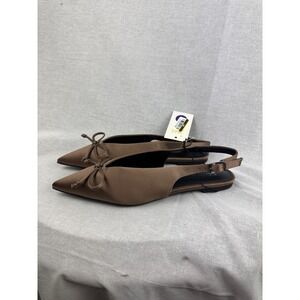 A New Day Camille Slingback Flats Taupe Satin Pointed Toe Bow Shoes Womens 6 NEW